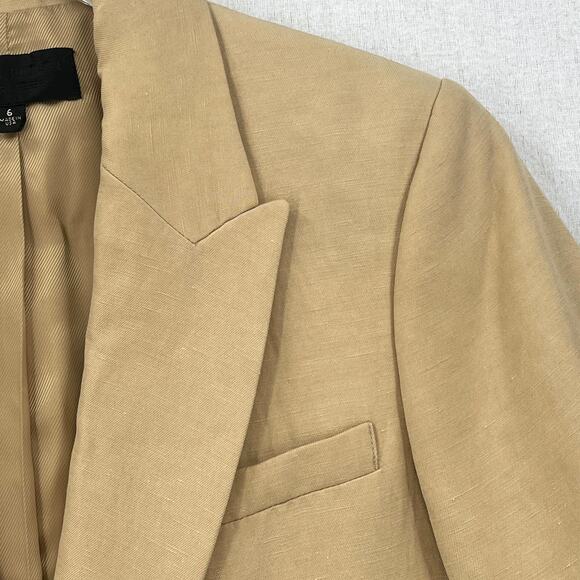 NILI LOTAN Henry jacket Womens 6 Khaki Camel Silk Linen Double Breasted Blazer - Picture 12 of 16